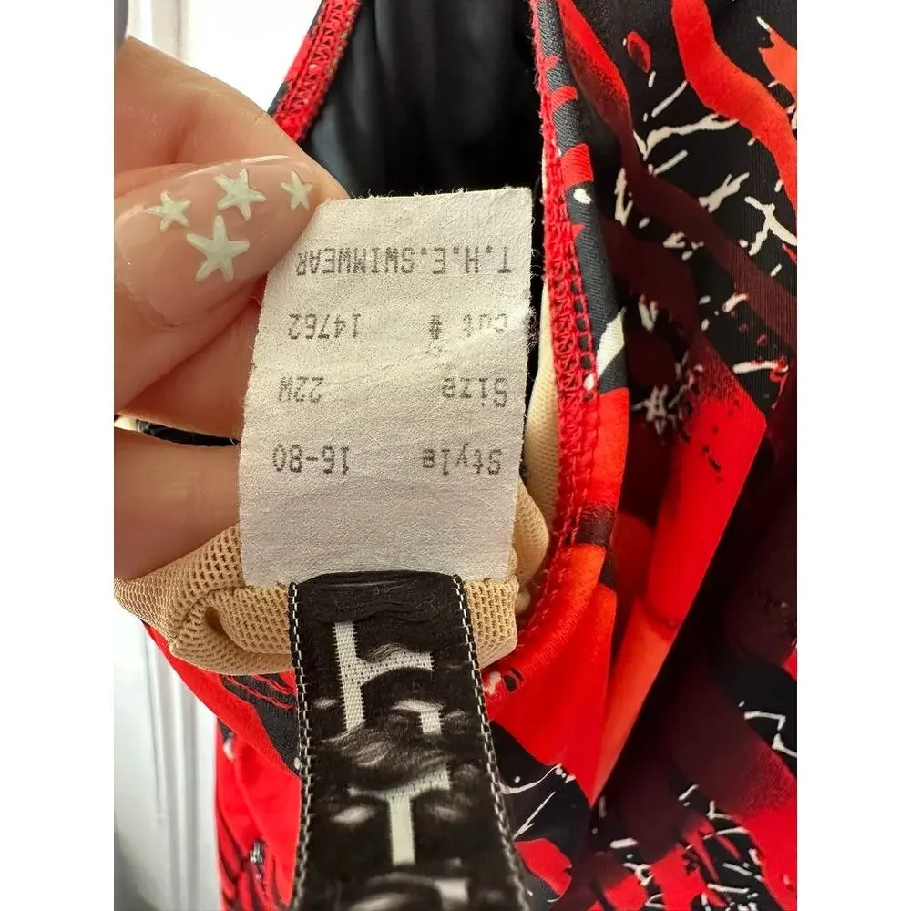 T.H.E. Swimwear Red & Coral Padded Tankini Top with Tie Hem Women's Size 22W